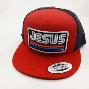 Jesus Christ Embroidered Patch Flat Bill Trucker Mesh Snapback Cap Hat